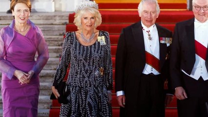 Queen Consort Camilla sports Queen Elizabeth’s diamond necklace at state banquet