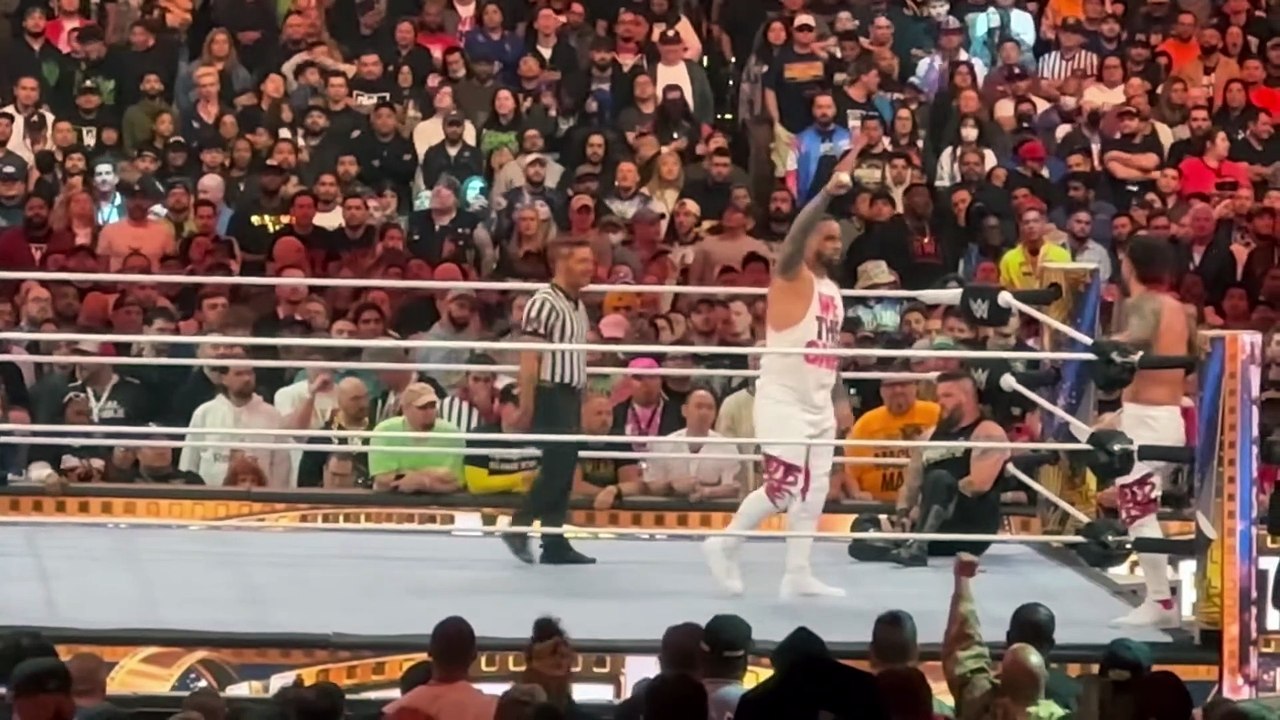 Sami Zayn & Kevin Owens with the Tag Team Championships at Wrestlemania 39!!