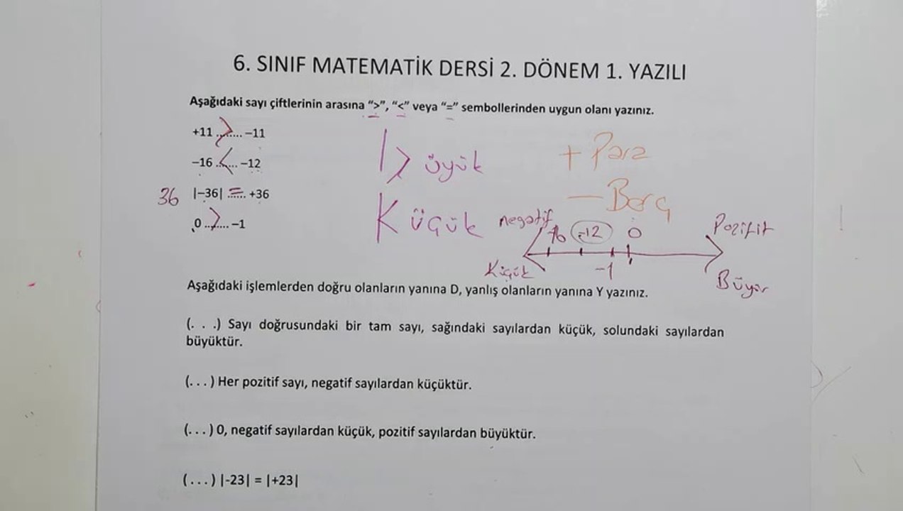6.Sınıf Matematik 2.Dönem 1.Yazılı Soruları ve Çözümü (%99 Çıkabilir  ) 2023