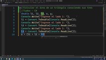 Calcular el área de un triángulo conociendo sus tres lados en C#