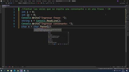 Contar las veces que se repite una consonante x en una frase en C#