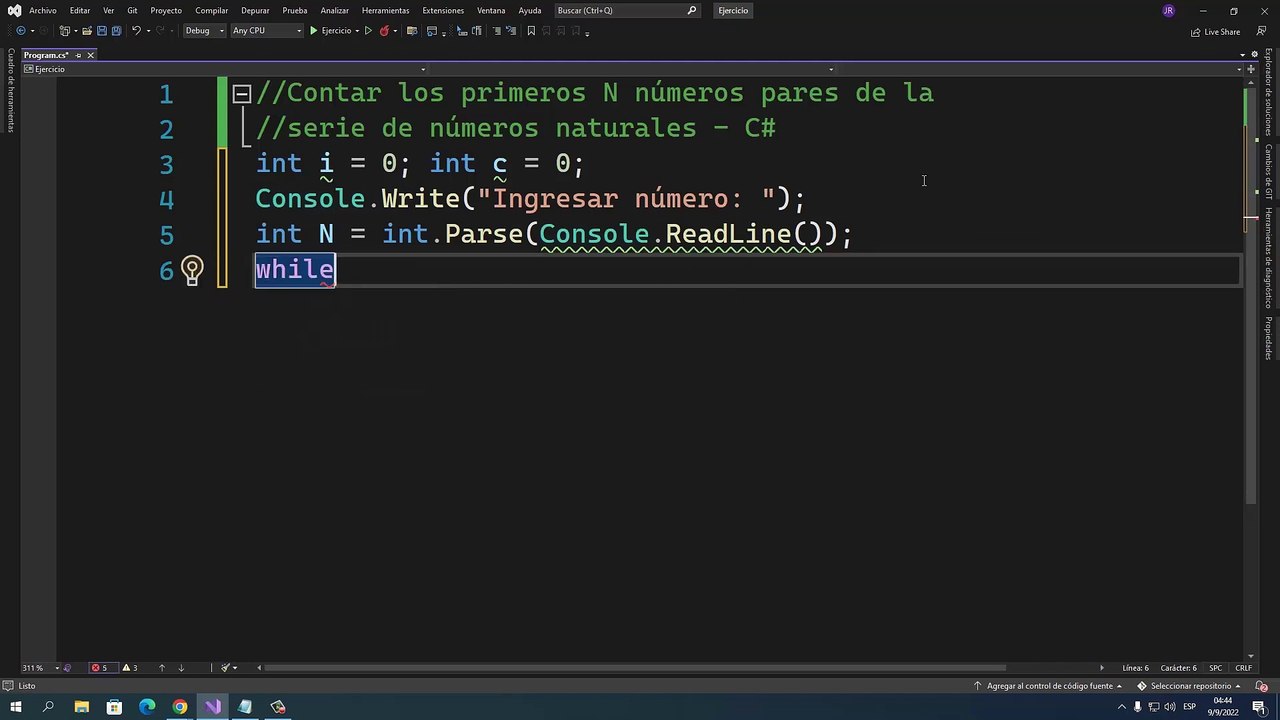 Contar los primeros N números pares de la serie de números naturales en C#