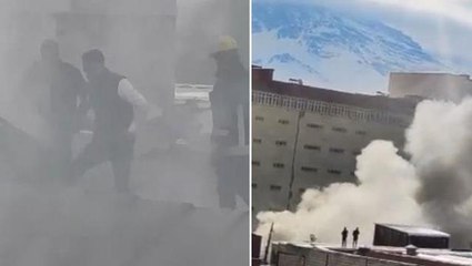 Van'da panik anları! Çok sayıda iş yerinin zarar gördüğü yangın kontrol altına alındı