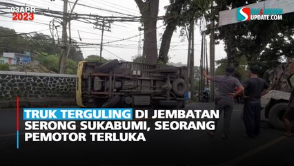 Truk Terguling di Jembatan Serong Sukabumi, Seorang Pemotor Terluka