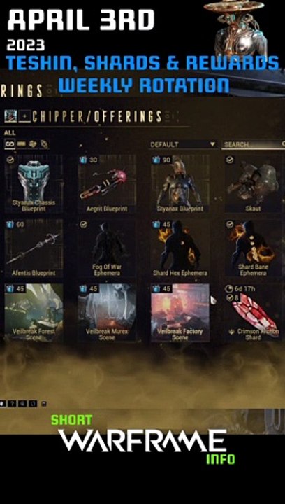 Teshin, Shards and Warframe Rewards Rotation - Weekly Reset for April 3rd