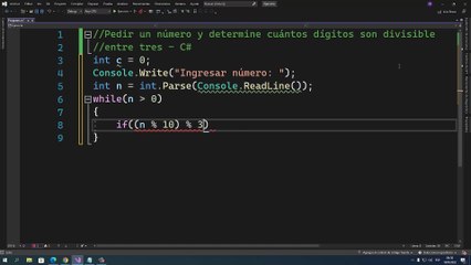 Pedir un número y determine cuántos dígitos son divisible entre tres en C#