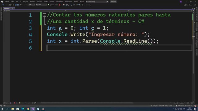 Contar los números naturales pares hasta una cantidad x de términos en C#