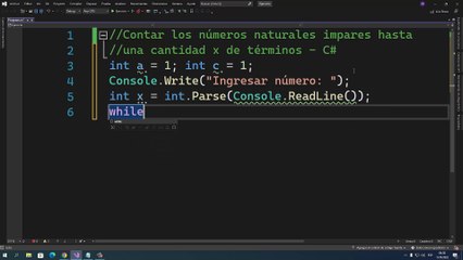 Contar los números naturales impares hasta una cantidad x de términos en C#