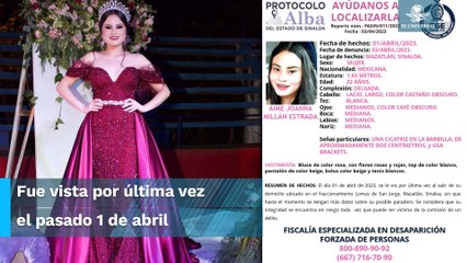 Desaparece en Mazatlán Aime Joanna Millán, Reina de la Ciruela