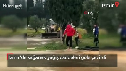 İzmir'de sağanak yağış caddeleri göle çevirdi