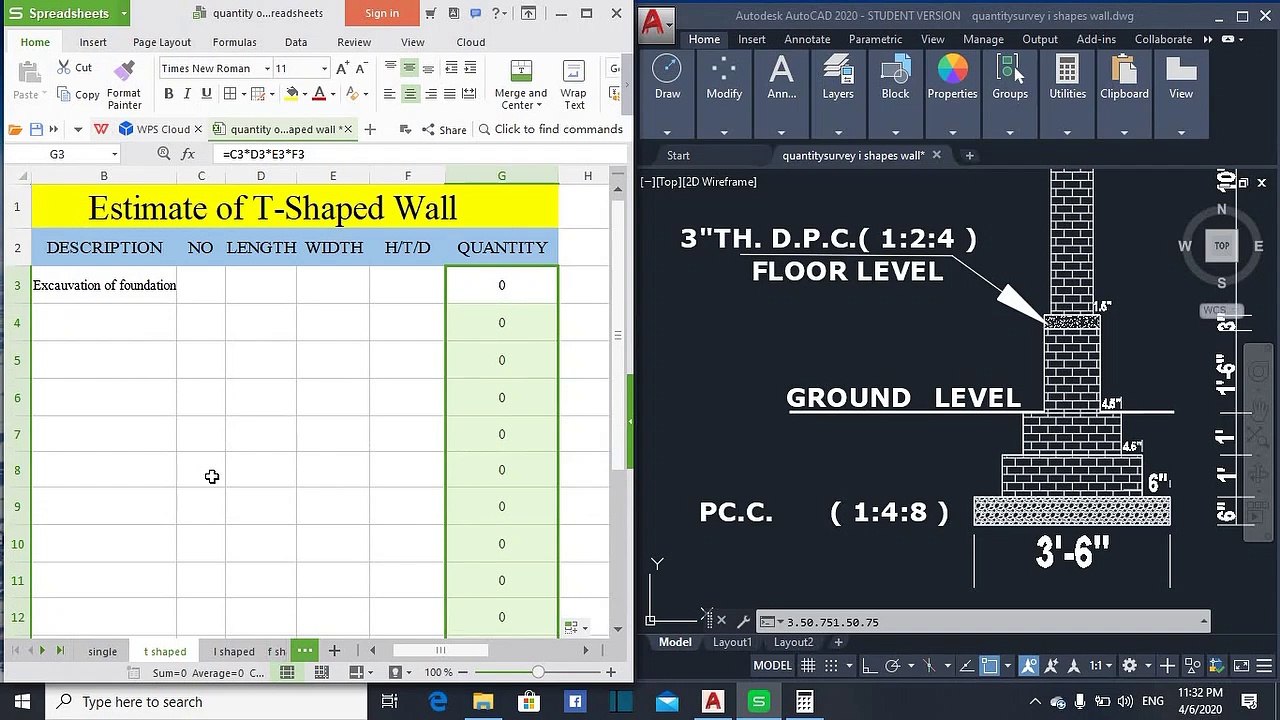 Estimate of T shaped wall.