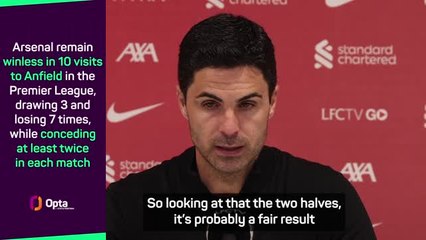 Arteta believes Arsenal's 'super intense' Anfield draw is a 'fair result'