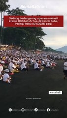 Sedang berlangsung upacara melasti krama Blahbatuh Tua, di Pantai Saba-Pering, Rabu (5/4/2023) pagi. Berbeda dari daerah lain, tradisi krama setempat melaksana melasti lima belas hari setelah Hari Raya Nyepi.