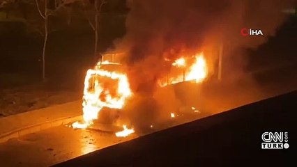 İşçi servisi alev alev yandı, facianın eşiğinden dönüldü