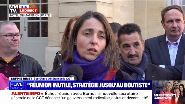 Syndicats à Matignon: C'est Laurent Berger, au nom de l'intersyndicale, qui a mis fin à cette réunion , affirme Sophie Binet (CGT)