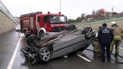 Çekmeköy’de kontrolden çıkan otomobil takla attı: 1 yaralı