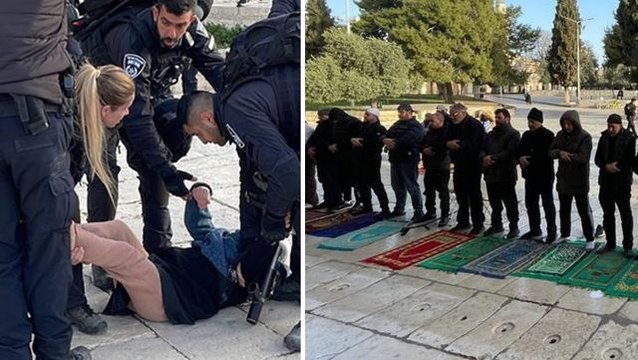Gece yarısı Mescid-i Aksa'yı basan İsrail polisi yine rahat durmadı! Namaz kılan cemaati engellediler