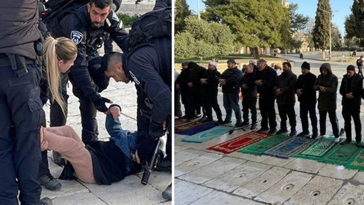 Gece yarısı Mescid-i Aksa'yı basan İsrail polisi yine rahat durmadı! Namaz kılan cemaati engellediler