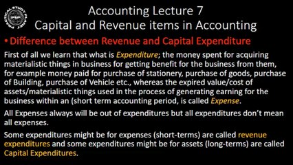 Accounting Lecture-07 (Capital and Revenue items in Accounting)