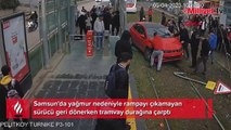 Otomobilin tramvay durağında çarptığı kaza kamerada