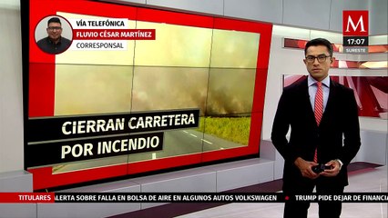 Por incendio de pastizal, cierran carretera estatal al sur de Veracruz