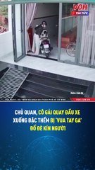 Chủ quan, cô gái quay đầu xe xuống bậc thềm bị 'vua tay ga' đổ đè kín người