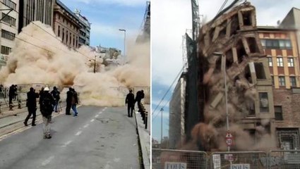 Beyoğlu'nda ekipleri teyakkuza geçiren 5 katlı metruk bina tamamen çöktü! Anbean kamerada
