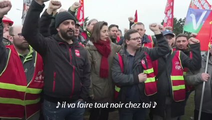 Retraites: Sophie Binet (CGT) vient soutenir les grévistes de Storengy dans la Somme