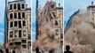 Vídeo mostra o momento em que prédio de 5 andares desabada em área de pedestres na Turquia