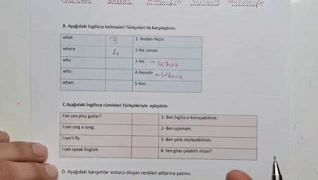 4. Sınıf İngilizce Dersi 2.Dönem 1.Yazılı Soruları ve Cevapları Yeni‍