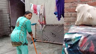 Wife Floor Sweeping _ Pakistani Family Daily Routine _ Rural Life Vs Urban Life _ Cleaning