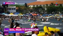 Turistas disfrutan las vacaciones de Semana Santa en las playas de Veracruz
