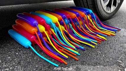 Crushing Crunchy & Soft Things by Car! - EXPERIMENT: WORM BALLOONS vs CAR vs FOOD3)