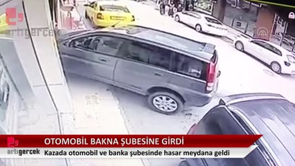 Otomobilin banka şubesine girmesi güvenlik kamerasında