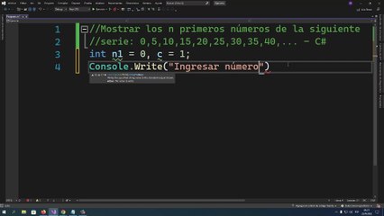 Mostrar los n primeros números de la siguiente serie: 0,5,10,15,20,25,30,35,40,... en C#