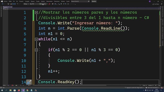 Mostrar los números pares y los números divisibles entre 3 del 1 hasta n número en C#