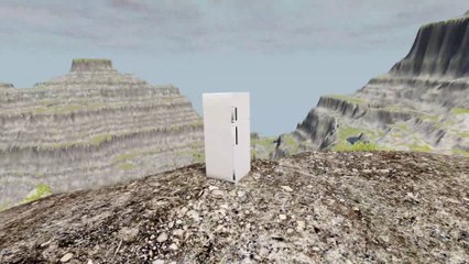 رمي الثلاجة من قمة الجبل