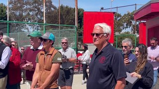 USC Athletic Director Mike Bohn speaks at Colich Throwing Center ribbon cutting ceremony