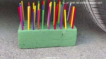 Crushing Things with a Car Tire: Satisfying ASMR Sounds RUBIC CANDY CUP
