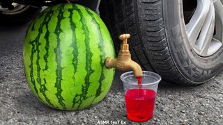 Car Tire Crushing and Smashing Everyday Objects for Fun and Relaxation JUICE WATERMELON