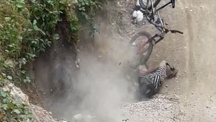 Man gets YEETED OFF bike upon high-speed collision with wall following an insane backflip