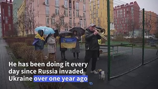 'We will sing until we win': the pensioner playing the Ukrainian anthem every morning