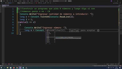 Construir un programa que pida N números y luego diga si son números pares o no en C#