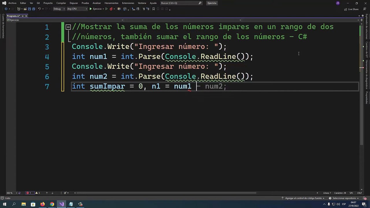 Mostrar la suma de los números impares en un rango de dos números, también sumar el rango de los números en C#