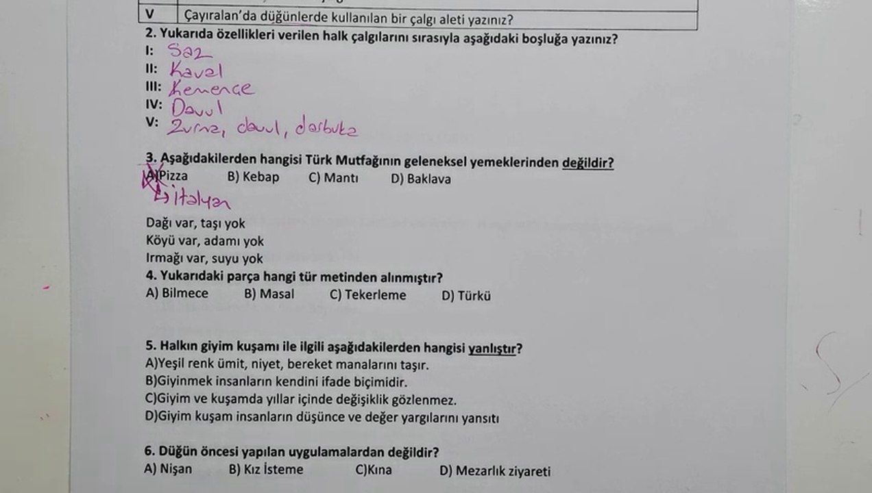 6.Sınıf HALK KÜLTÜRÜ DERSİ 2.Dönem 1.Yazılı Soruları ve Cevapları #2023 ‍ (%99 Çıkabilir )