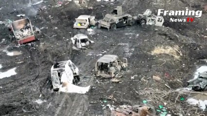 Beginilah kondisi pintu masuk ke Bakhmut penuh dengan kendaraan dan peralatan yang hancur