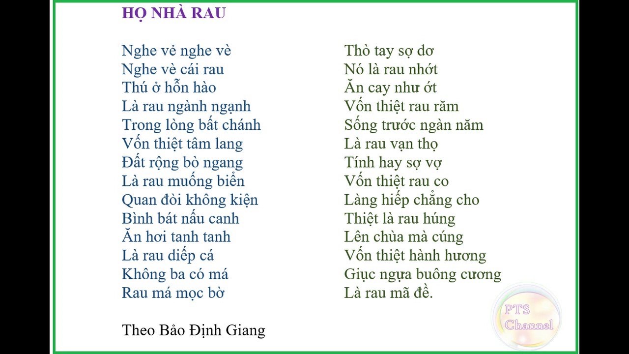 Bài vè - Họ nhà rau