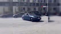 Cadde ortasında drift attı, otomobilin tavanından sarkarak video çekti