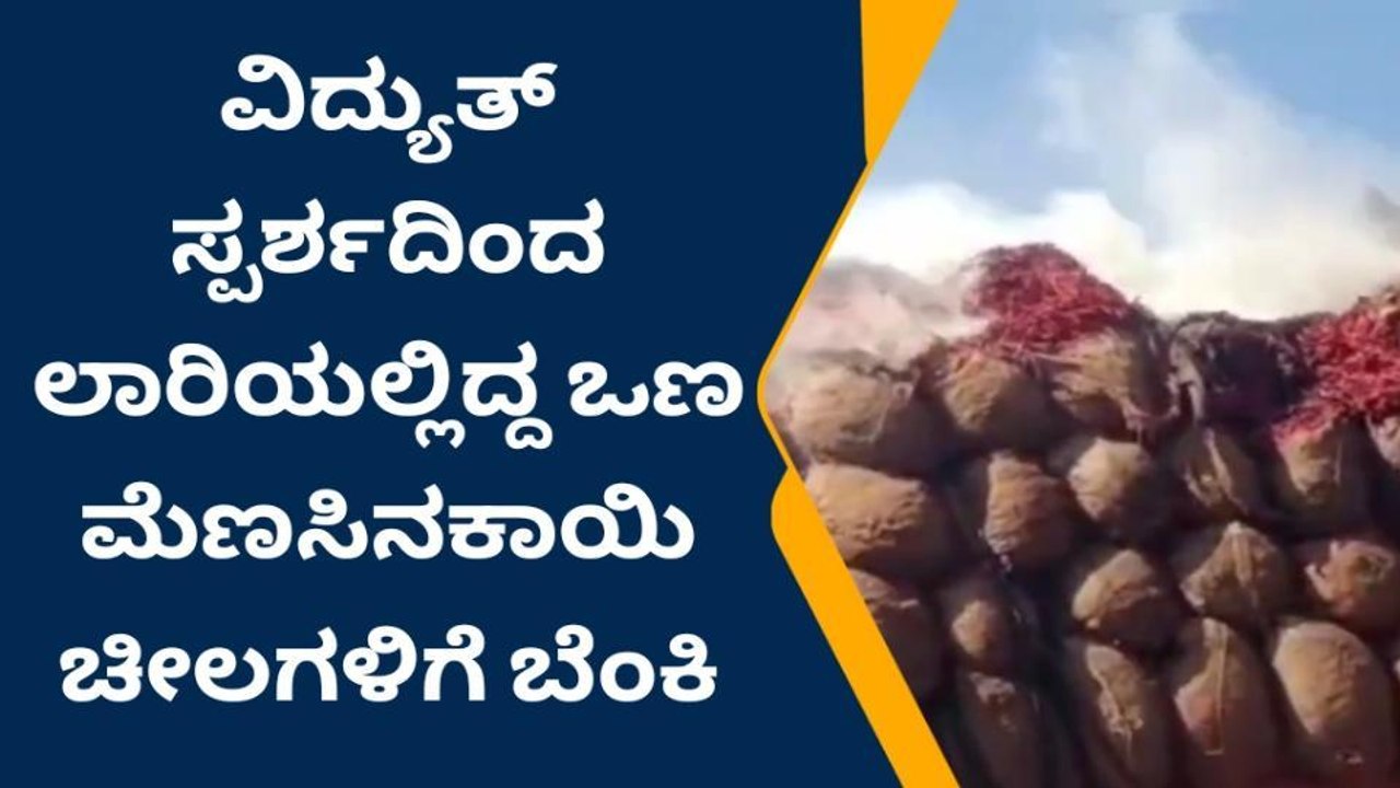 ಬಳ್ಳಾರಿ : ವಿದ್ಯುತ್ ಸ್ಪರ್ಶದಿಂದ ಲಾರಿಯಲ್ಲಿದ್ದ ಒಣ ಮೆಣಸಿನಕಾಯಿ ಚೀಲಗಳಿಗೆ ಬೆಂಕಿ
