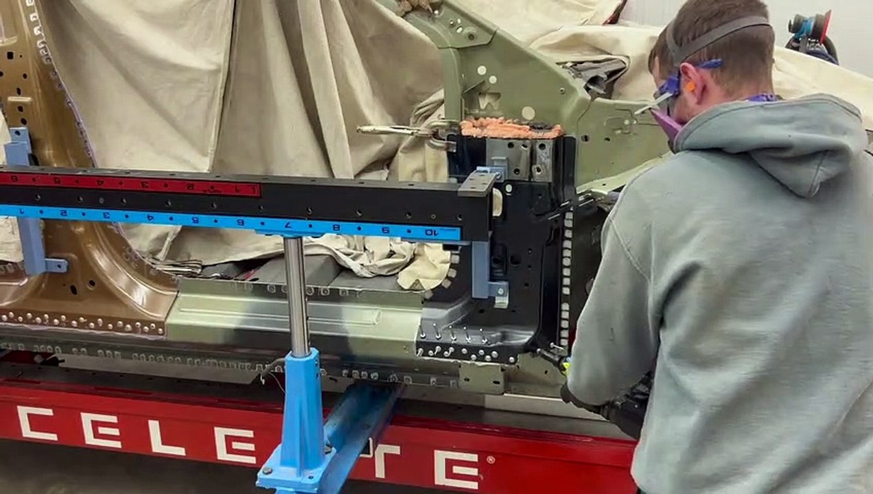 Replacement of a lower A Pillar on Celette bench with side gantry